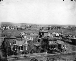 A view of Stout Street and 29th. Image courtesy Stephen H. Hart Library & Research Center, History Colorado.