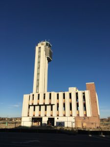 The air control tower from former Stapleton Airport. Eventually, this building will house Punch Bowl Social. Image: Tara Bardeen