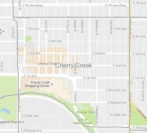 Cherry Creek is bounded by University and Colorado Boulevards, 6th, Alameda and the Cherry Creek.