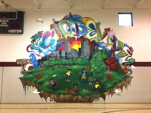 A recently painted mural at the Globeville Recreation Center. Image: Tara Bardeen